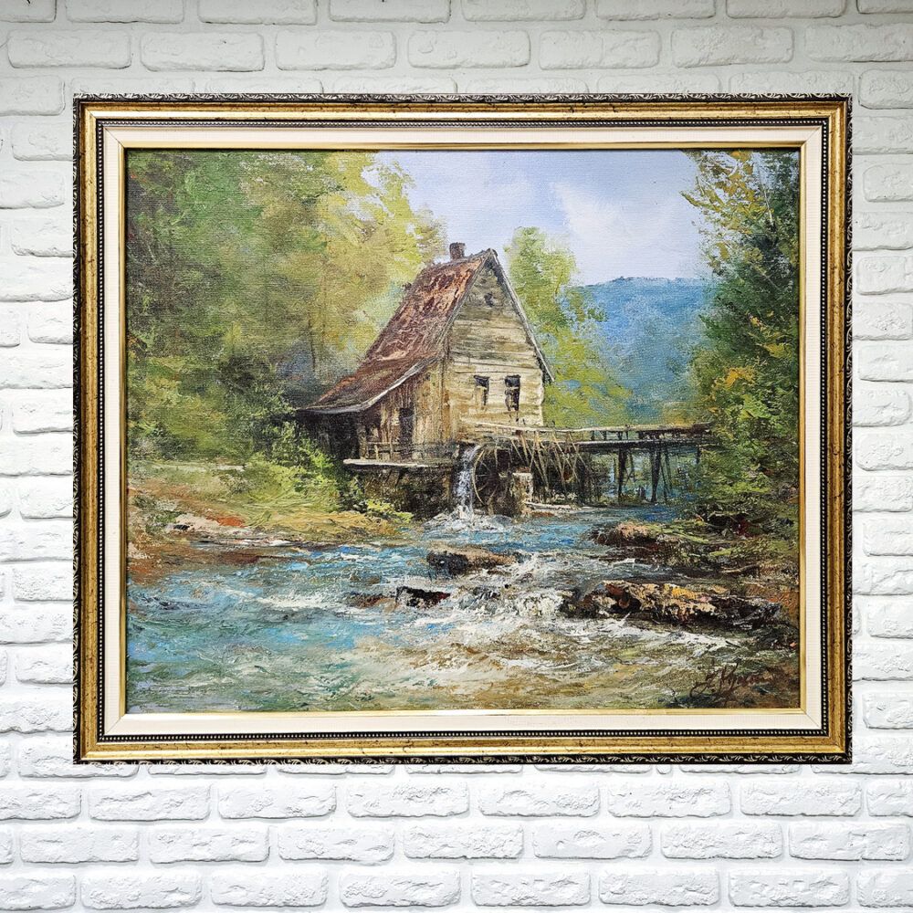 містична картина, містичний пейзаж, водяний млин картина, млин картина, ліс картина, озеро картина, маленька природа у рамі
