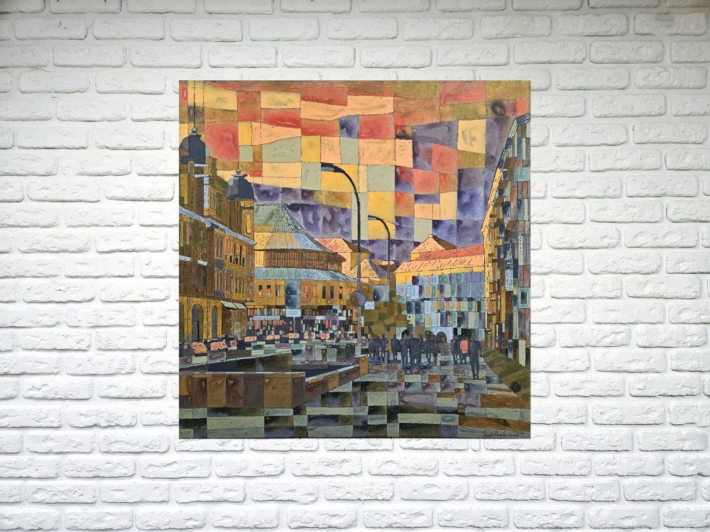 великий Київ купити картину, види Києва картини, абстрактний вид Києва, Київ картини купити, подарунок іноземцю картина, Київський пейзаж картина, Київський сюжет картина, урбаністичний пезаж
