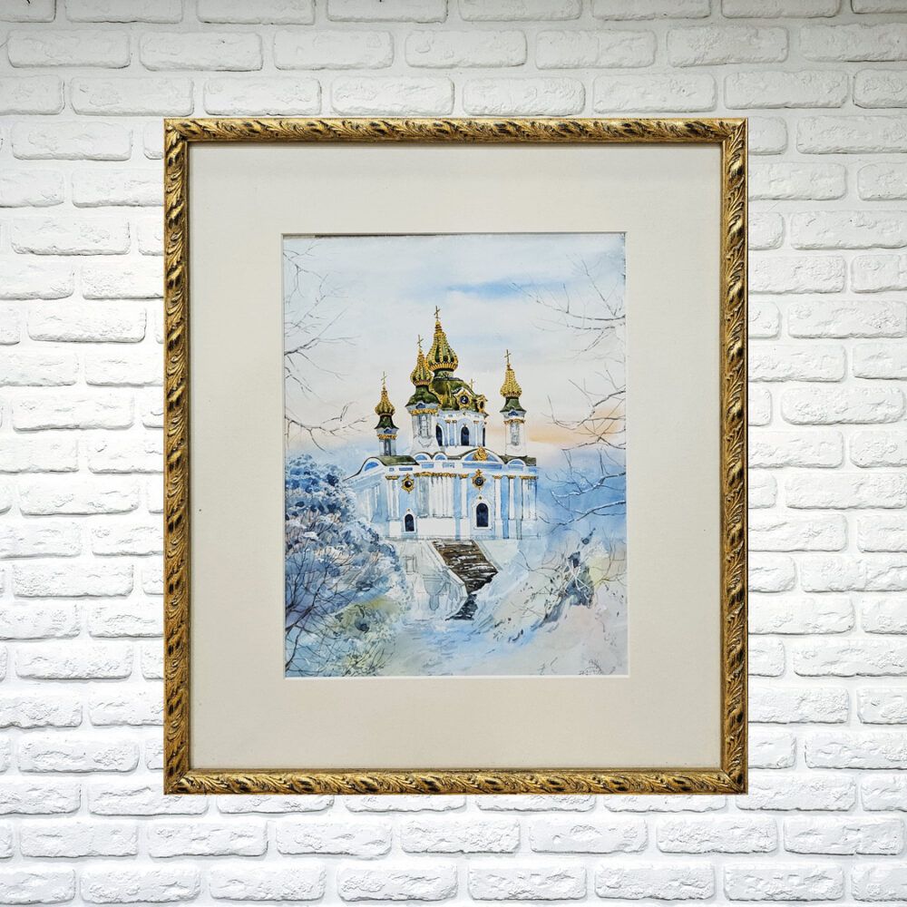 Акварельна картина, акварель купити, Види Києва акварелі, Київський пейзаж картину купити, Андріївський узвіз акварель, Андріївський картина, зимовий Київ картина