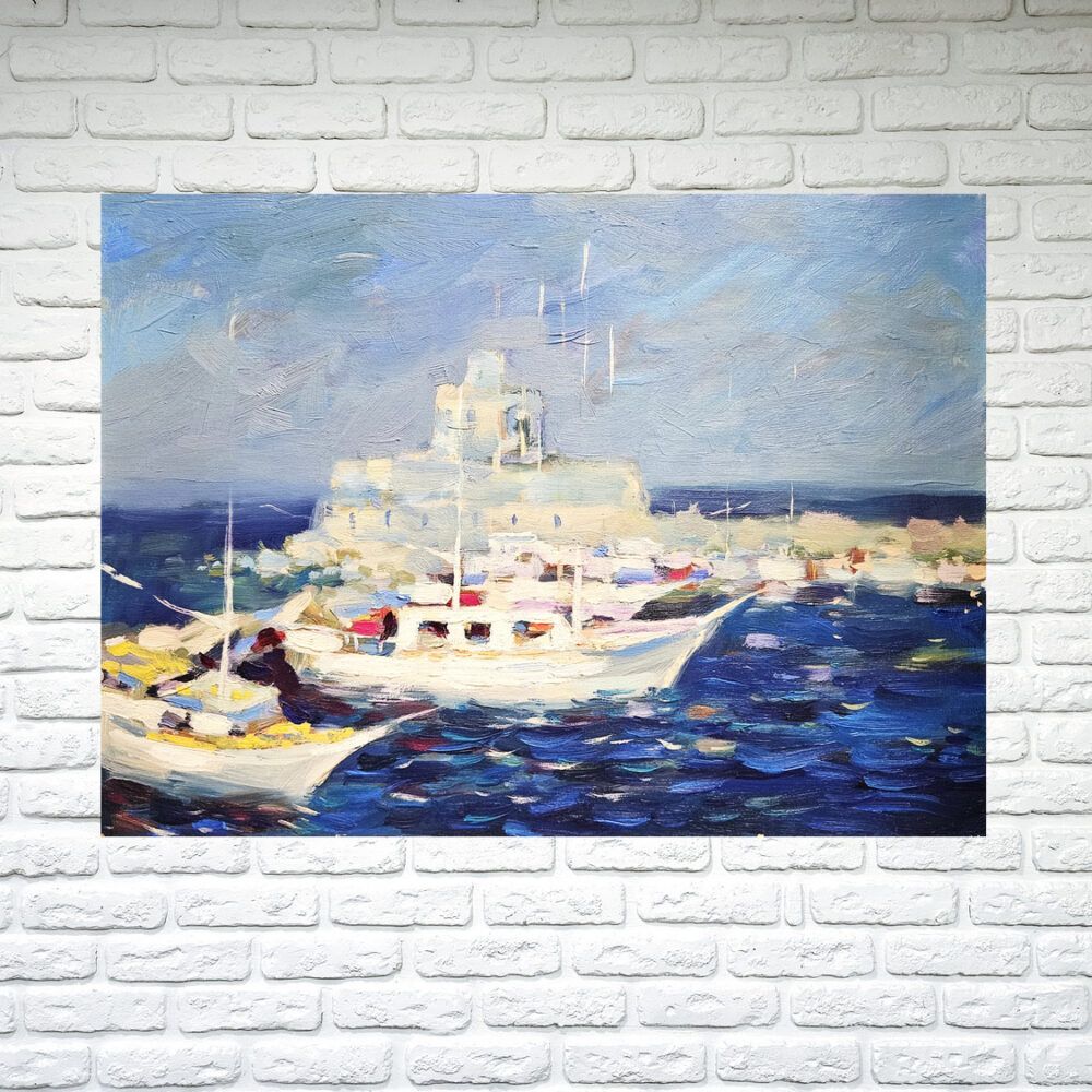 морський пейзаж купити Київ, маленьке море на подарунок, картина на поларунок, корабель картина, море картина, картина з морем, картина з кораблем, греція картина, види Греції картини