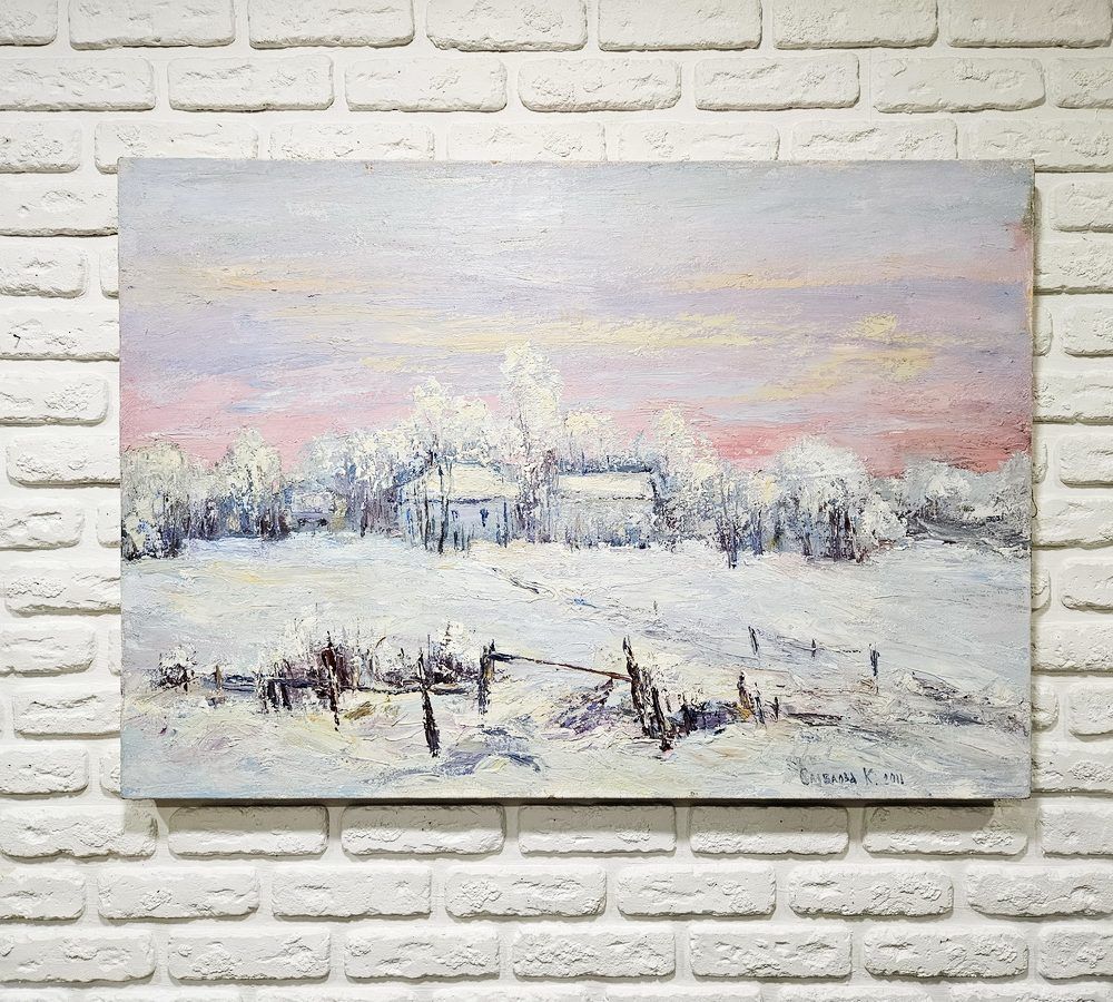 зимовий пейзаж картина купити Київ, зима картина, село картина, абстрактна зима, абстрактний пейзаж, імпрессіонізм купити Київ, пейзаж імпрессіонізм картина