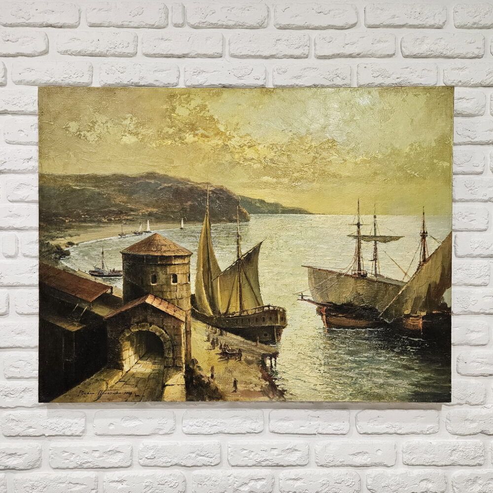 раритена картинра, порт картина, пейзаж з морем картина, морський порт картина, порт картина купити Київ, відомий художник Покотило