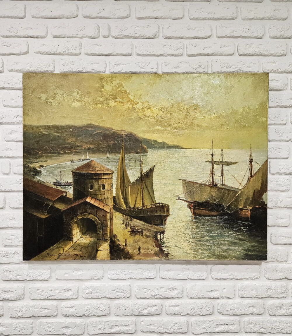 раритена картинра, порт картина, пейзаж з морем картина, морський порт картина, порт картина купити Київ, відомий художник Покотило