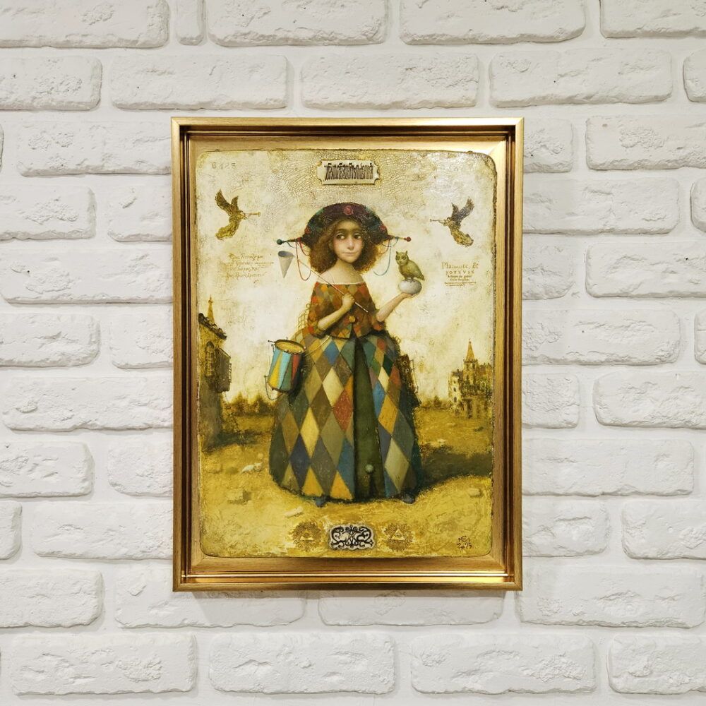 жанровий живопис, жанрова картина з дівчиною, коламбіна картина, левкас купити Київ, купити картину на подарунок керівнику, відомий художник Малиш. , готична картина