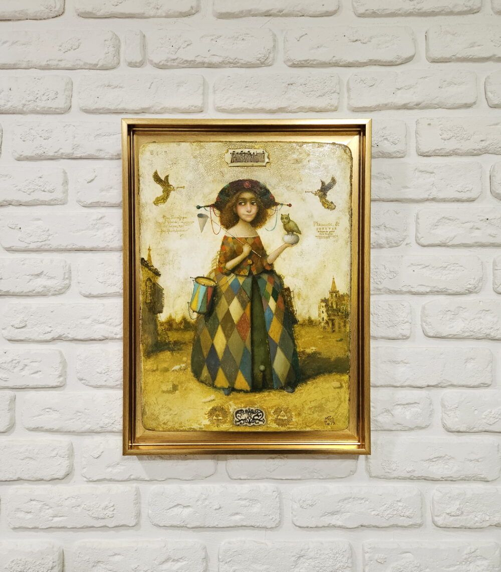 жанровий живопис, жанрова картина з дівчиною, коламбіна картина, левкас купити Київ, купити картину на подарунок керівнику, відомий художник Малиш. , готична картина
