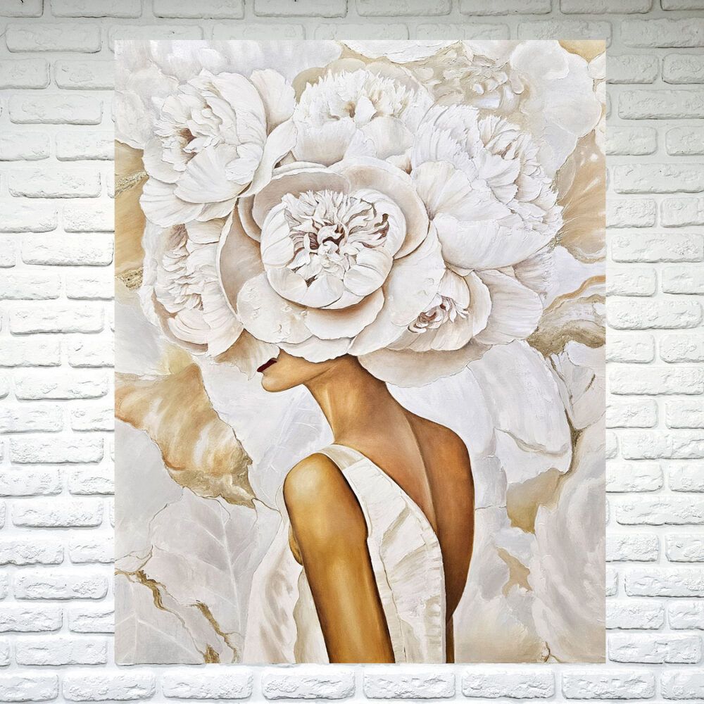 картина у спальню, дівчина у квітах, голова у квітах, квіти картина купити Київ