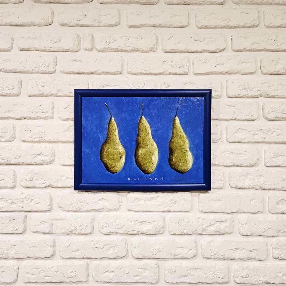 натюрморт з фруктами, картина груші, фрукти картина, мінімалізм картина, натюромрт модерн картина купити Київ, абстрактний натюрморт картина купити, відомий художник Литовка Дмитро