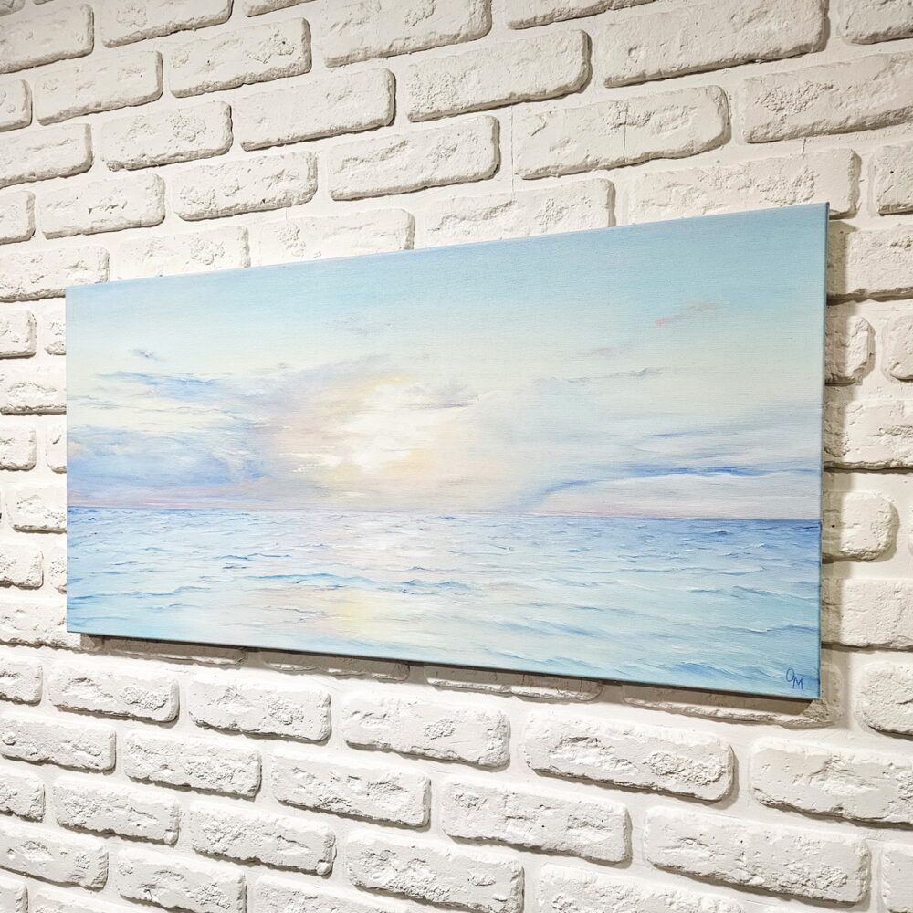 світанок на морі, море картина купити Київ, морський пейзаж картина, панорамна картина з морем, горизонтальне море, сине море, блакитне море, картина з морем