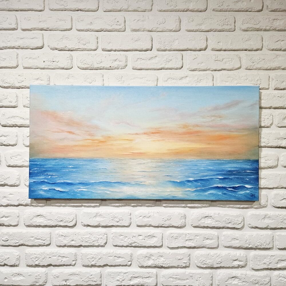 закат на морі, захід сонця картина, морський пейзаж картина купити Київ, море картина, горизонтальне море, панорама море, панорамна картина море