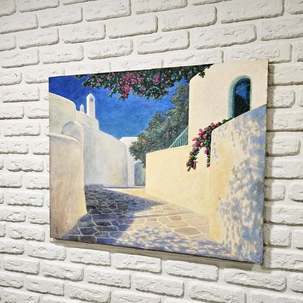 греція картина, види греціі, вулиці греціїї, вултці італії, картина греція, купити картину з містом, місто у моря, міський пейзаж,