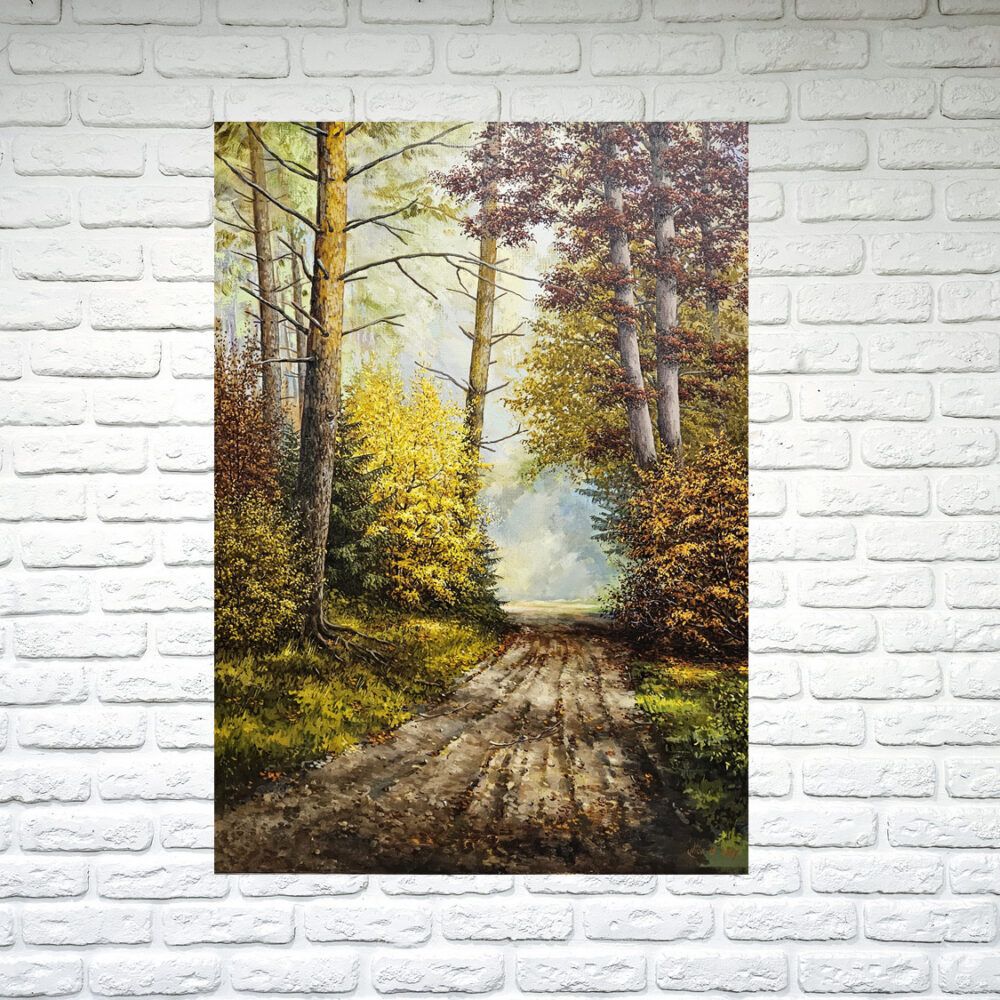 велика картина з лісом, ліс карти на купити Київ, осінній ліс картина на подарунок, верткаольний пейзаж з лісом, осінній пейзаж картина