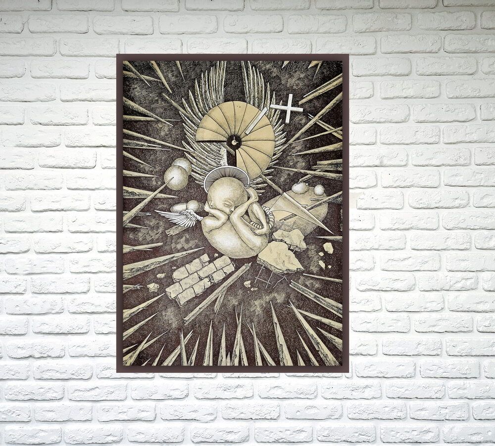 сюрреалізм графіка купити Київ, велика графіка картина купити подарунок керівнику, бізнес партнер подарунок, сюрреалістична графіка картина, дитя картина, війна картина