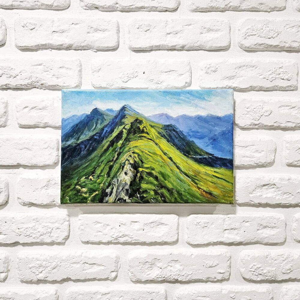 картина з горами, гори картина, пейзаж з горами, пейзаж з горою, гора картина купити Київ, маленька картина з горами, невелика картина з гірськми пиком