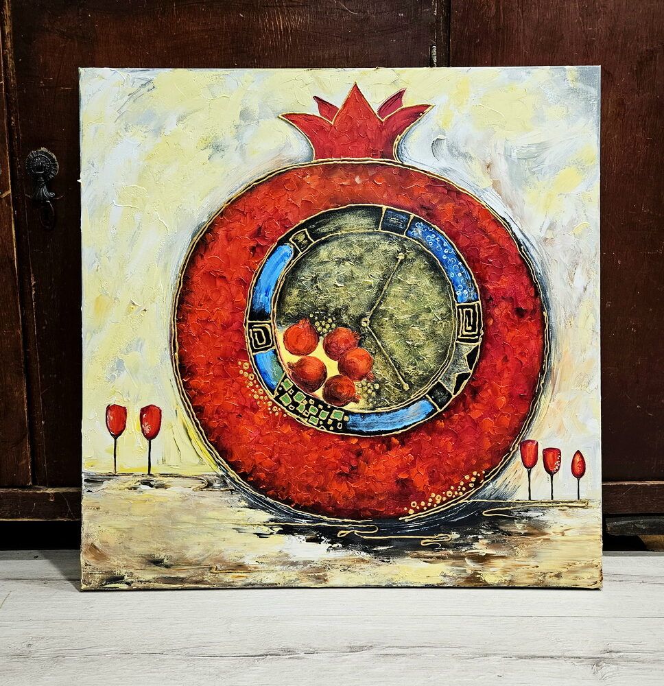 модерн картина купити Київ, гранат картина з гранатом, картина на кухню, абстрактний натюрморт картина з фруктами