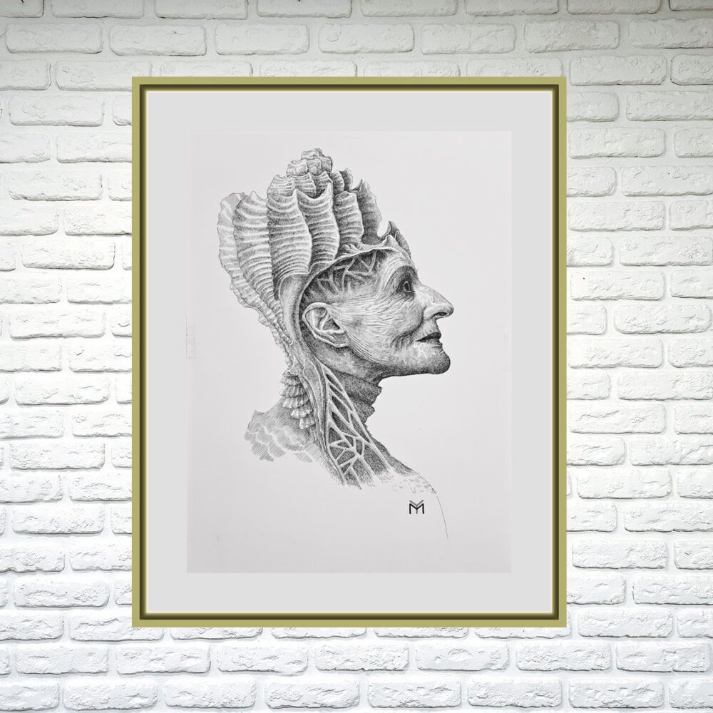 антична графіка картина купити Київ, віп подарунок керівнику, велика графіка купити картину Україна. цариця картина, володарка морів картина, стара жінка картина