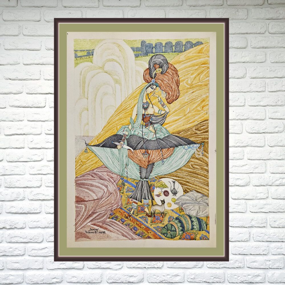 графіка купити Київ, жанрова графіка картина купити Київ, великі графічні картини купити на подарунок графіку, фантастика графіка, сюрреалізм графіка, сюрреалістична графіка. Богиня плодороддя, богиня родючості. оголена жінка картина, ню графіка, коханка картина