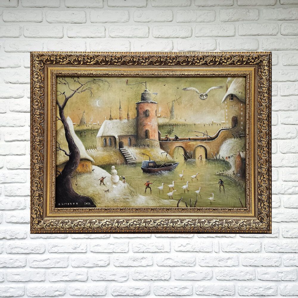голандський сюжет картина купити Київ, сюрреалізм картина купити на подарунок, відомий художник картини, сюрреалістичний пейзаж, казкова картина, фентезі