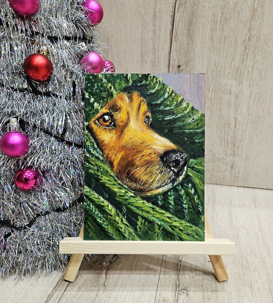 мініатюра картина купити Київ, мінітюрні картини на подарунок, собака картина купити, лобрадор картина, подарунок собачнику