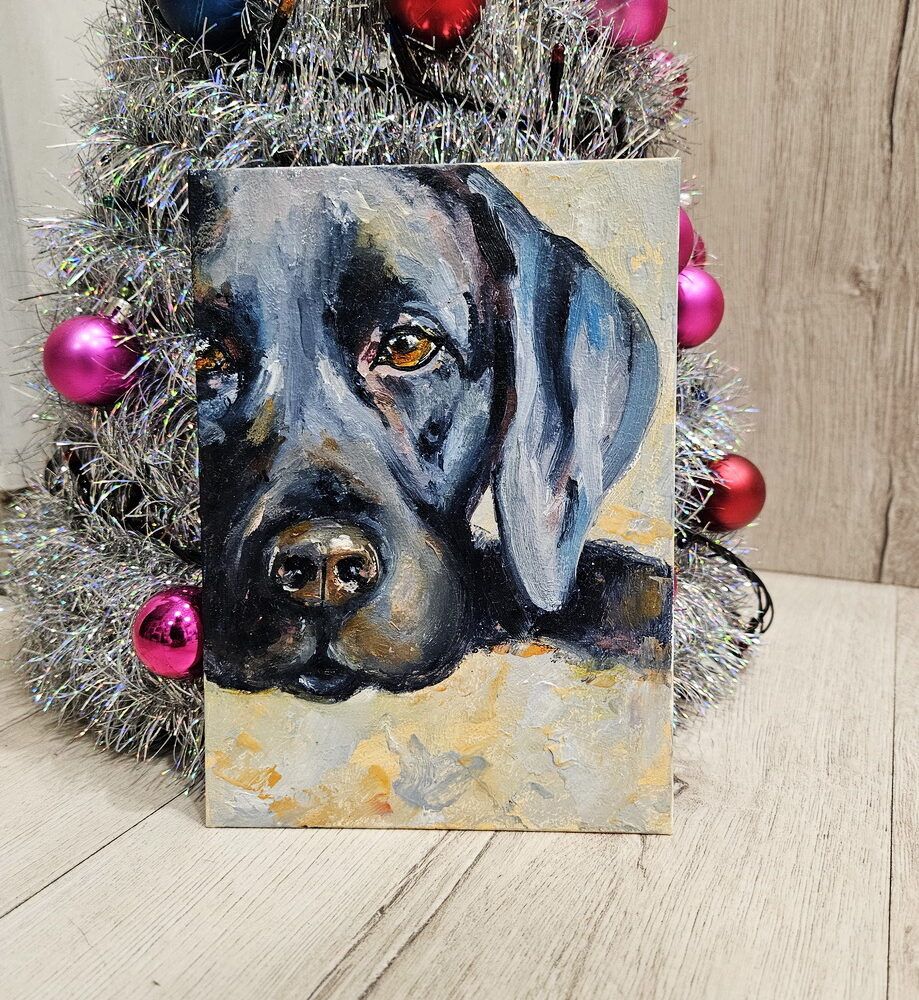 мініатюра картина купити Київ, мінітюрні картини на подарунок, собака картина купити, лобрадор картина, подарунок собачнику