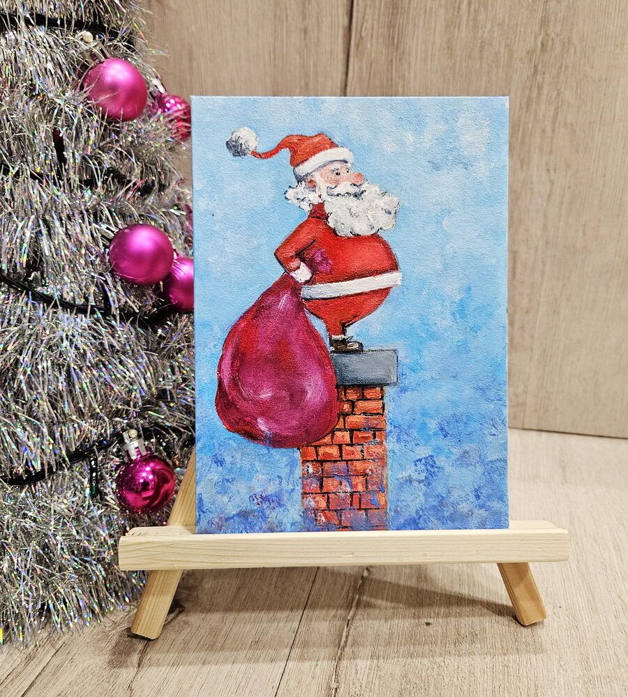 мініатюра картина купити КИїв, картина з новим роком, мініатюри на подарунок, дід мороз картина, новий рік подарунок, різдво картина
