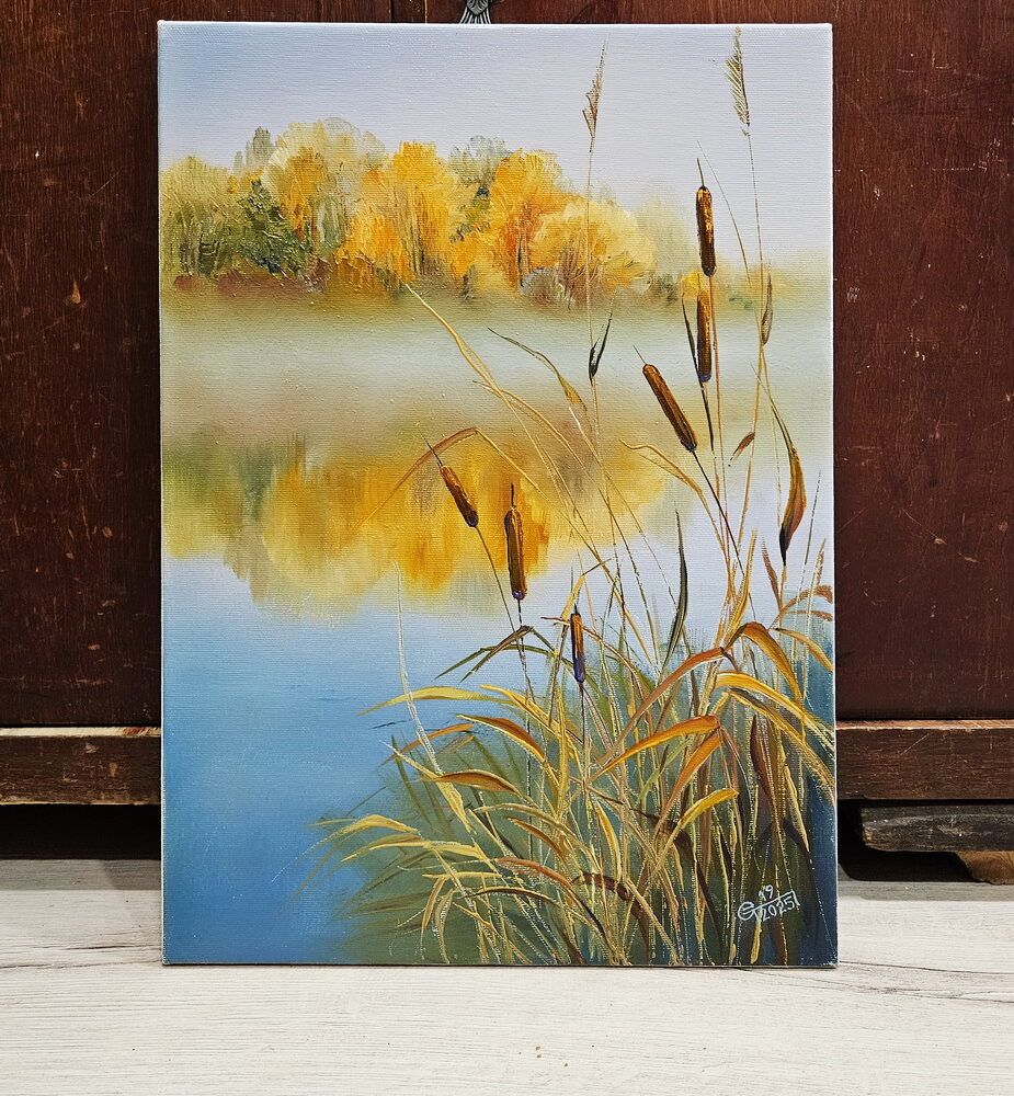 романтичний пейзаж купити Київ, світанок купити Україна, світанок на річці, вітає на озері, озеро картина купити, річка картина купити, польові трави, польові квіти картина