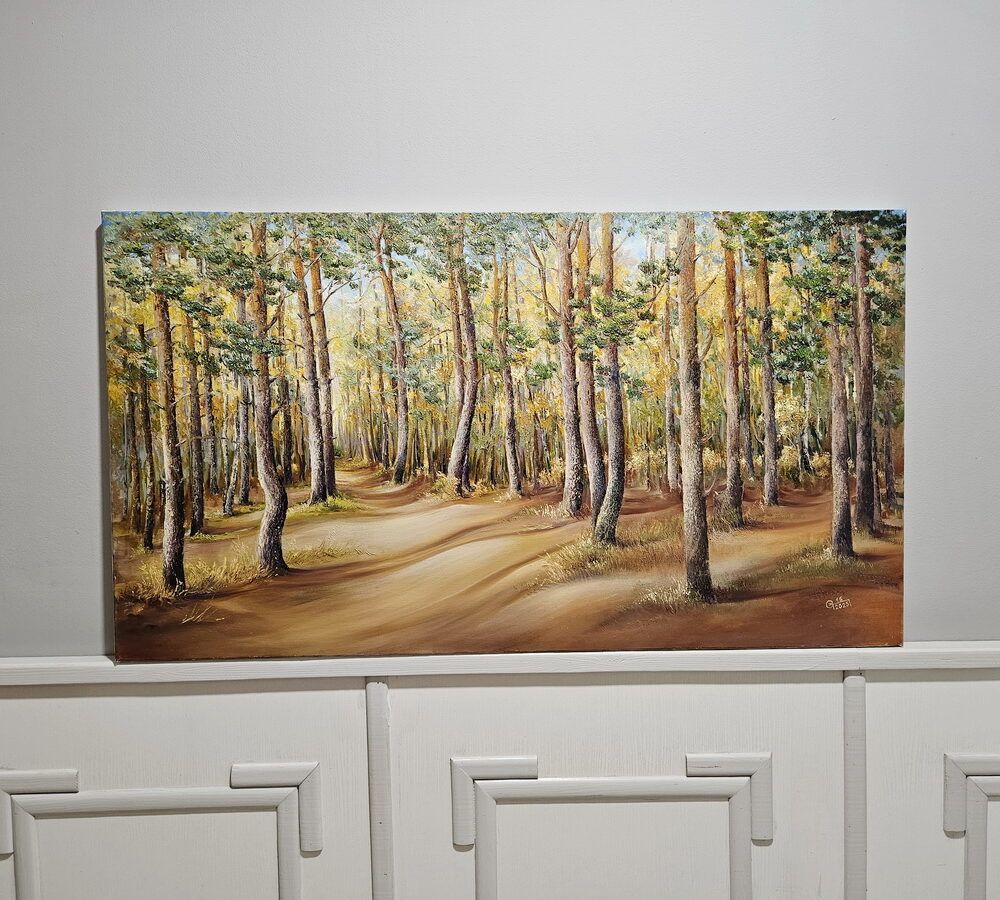 великий пейзаж каритина купити Київ, березовий гай картина купити на подарунок, березовий ліс, літній пейзаж картина, панорамна природа