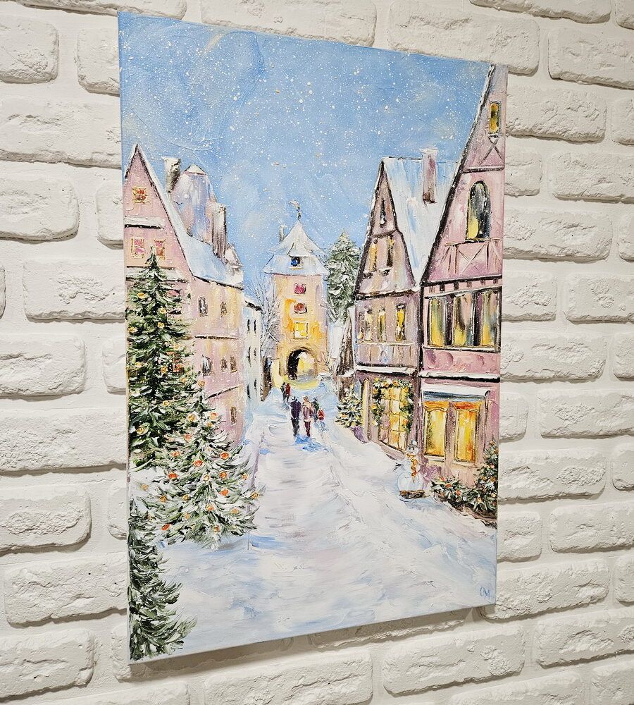 зима картина, зимове сіто картина купити Київ, новий рік картина, сніжне місто, город картина купить