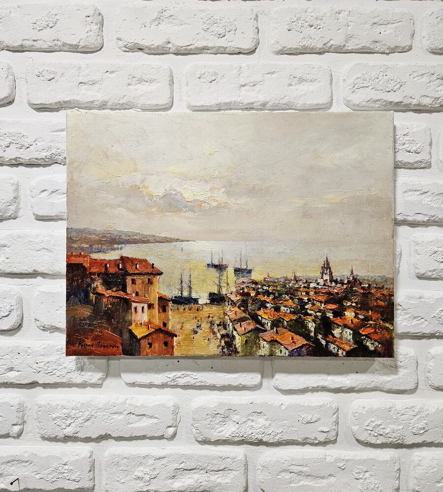 місто біля моря, морський пейзаж картина, море картина купити Київ, місто картина купити Україна, міський пейзаж картина