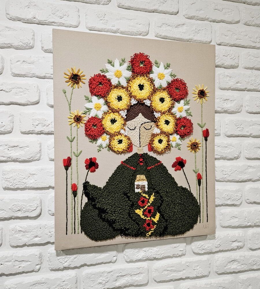 Берегиня купити Київ, вишита картина Берегиня на подарунок іноземцю,купити Берегиню Україна, український фольклор картина