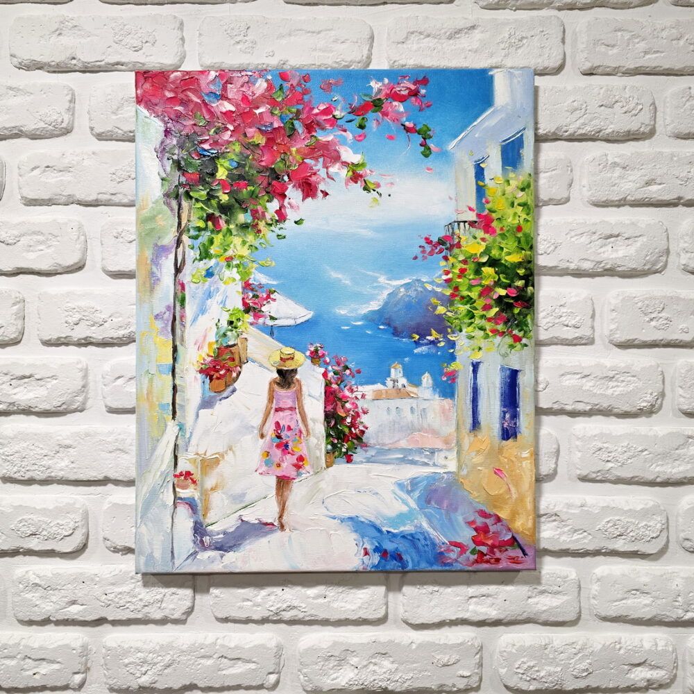 місто біля моря, міський пейзаж, місто картина купити Київ, море картина купити Україна, красива картина на подарунок купити