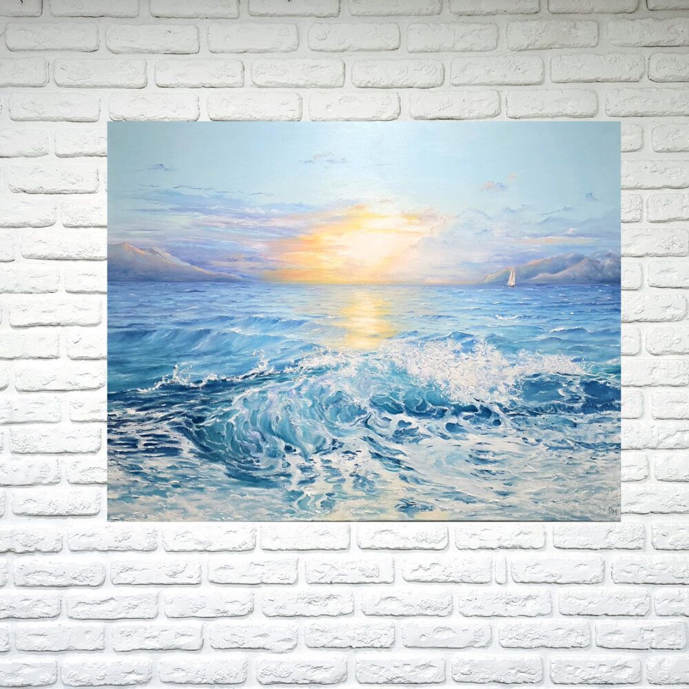 велике море картина купити Київ, світанок на морі картина, море великого розміру, купити картини з морем, реалістичне море картина на подарунок керівнику