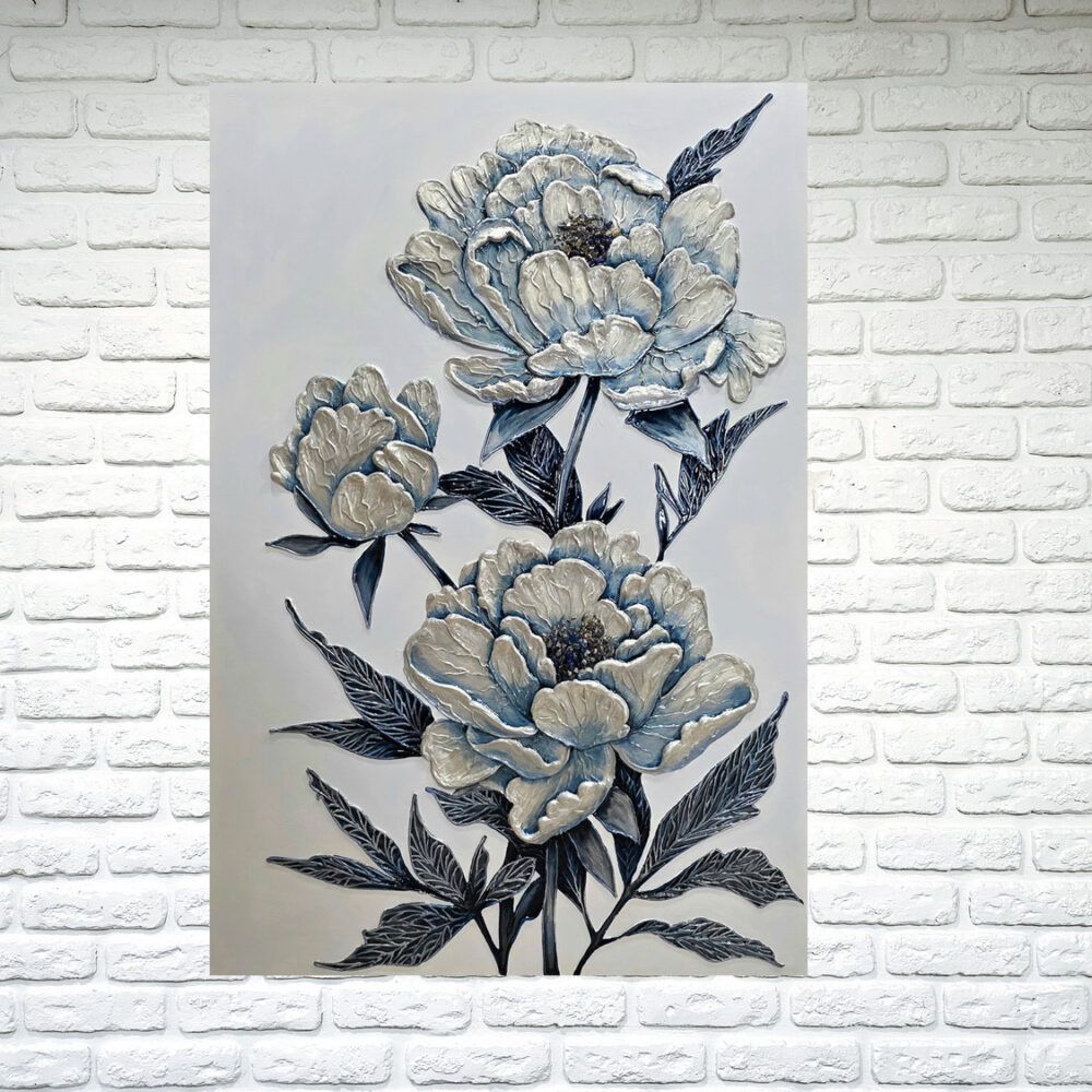 велика картина з квітами, епоксидна картина купити Київ, картина для лоджії для вани, дуже велика картини квіти, картина 150х100см, сучасна картина, модерн квіти, блакитна картина з квітами, купити картини з квітами Україна