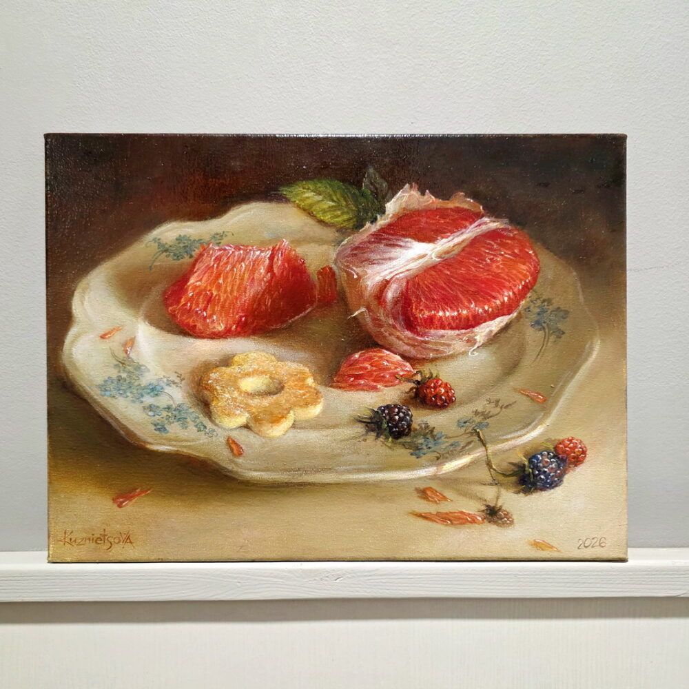 маленький натюрморт купити Київ, натюрморт з фруктами, купити натюрморти Україна, оригінаний натюрморт на поадрунок, картина у техниці сфумато