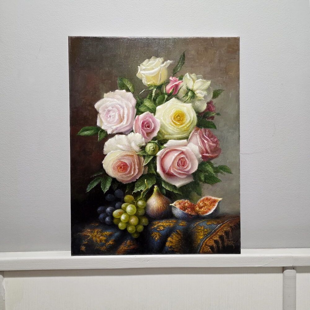 голандський натюрморт з трояндами, натюрморт на кухню, класичний натюрморт купити Київ, інжир натюромрт східний натюрморт купити УКкраїна, картина з трояндами купити, купити натюрморти