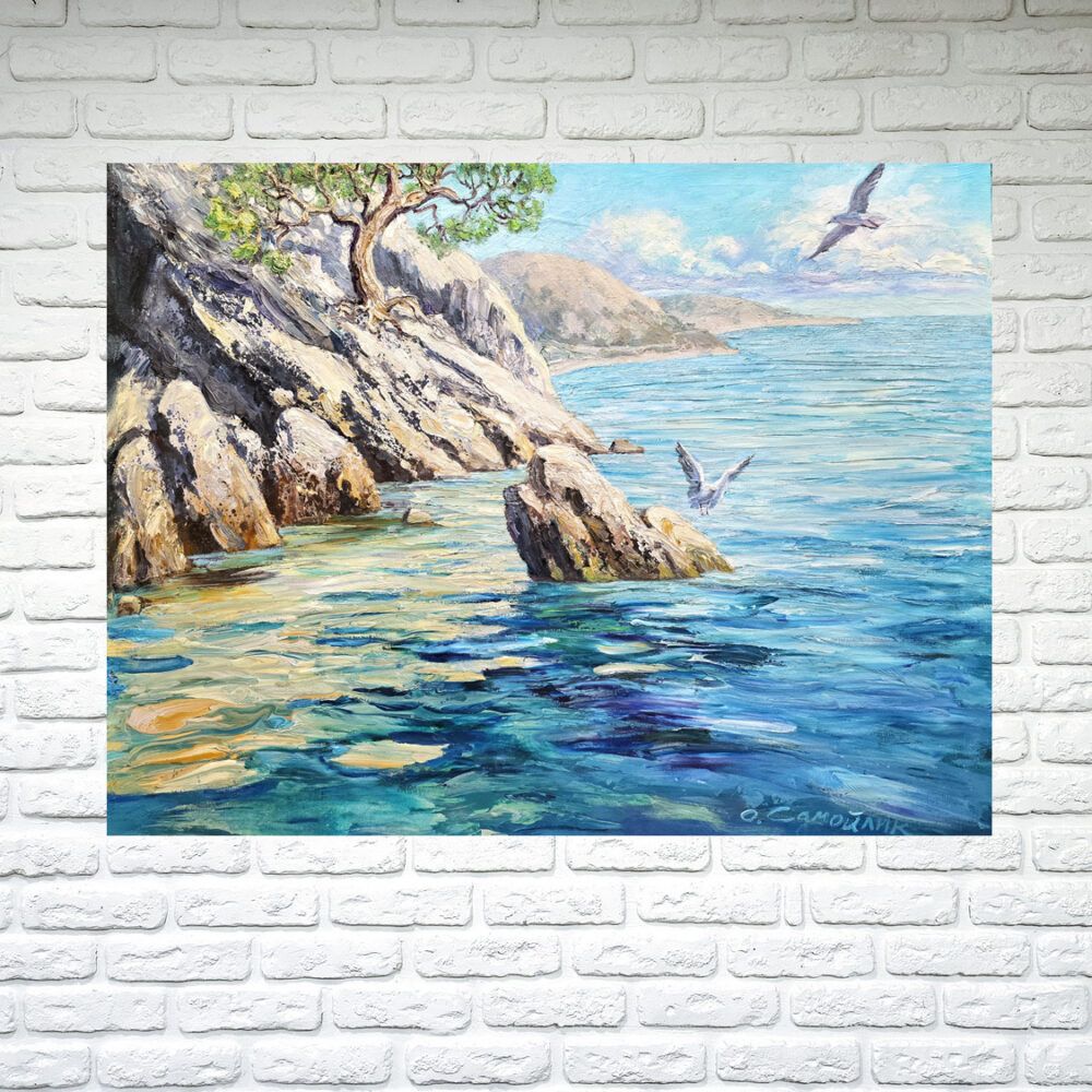 велике море купити Київ. море картина купити Україна, чайка картина, картини з морем, імпресіонізм море картина, морський пейзаж картина на подарунок керівнику