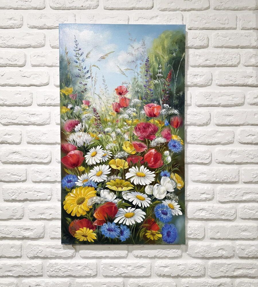 польові квіти картина купити Київ, вертикльна картина квіти, поле квітів картина, картини з квітами купити на подарунок