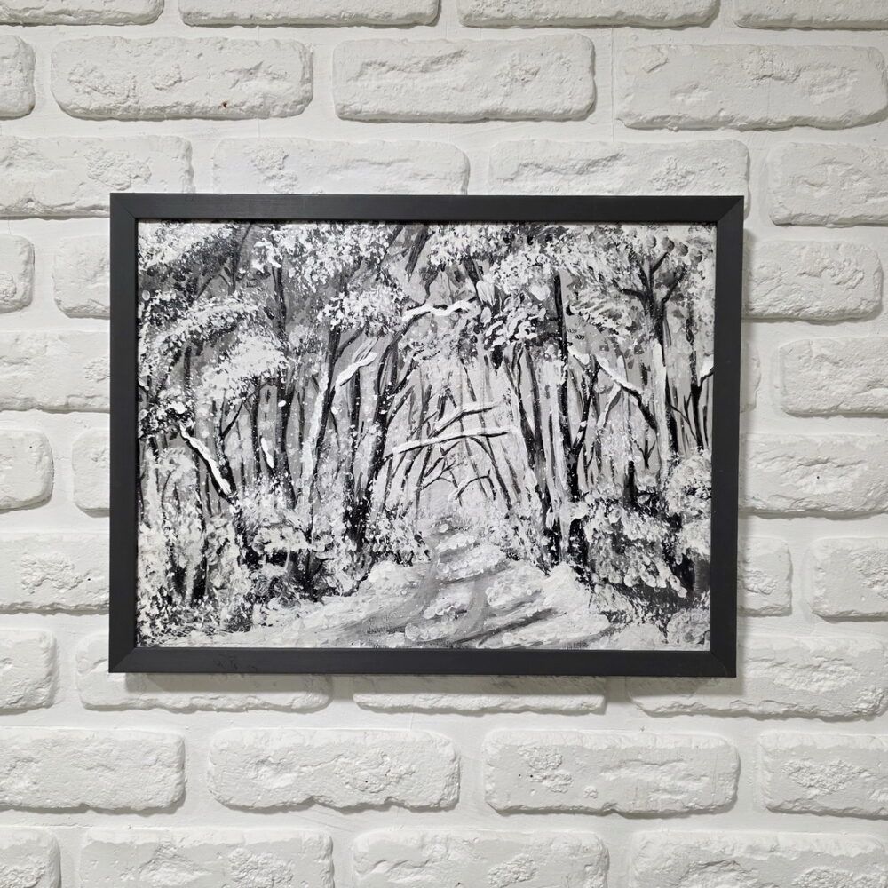 картина зима купити Київ, зимовий пейзаж у рамі, зима картини купити Україна. маленька зима купити. невеликий пейзаж, сніжна зима картина