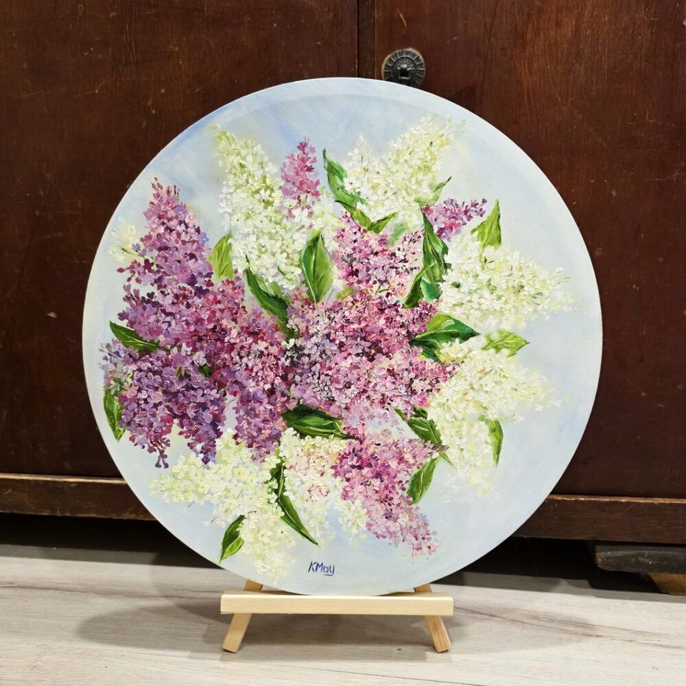 картина з бузком, бузок картина купити Київ, кругла картина купити Україна, круглі картини купити, бузок купити картина, картина з квітами бузок