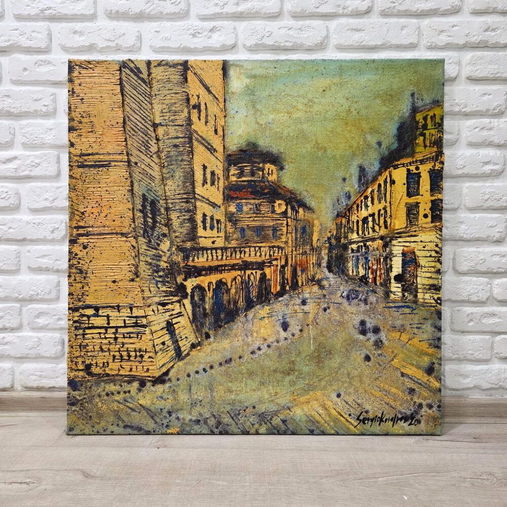 міський пейзаж картина купити Київ, мвсто картина купити Україна, старе місто картина, міські пейзажі картини купити, картина на подарунок, величка картина, місто фактурна картина, місто імпресіонізм