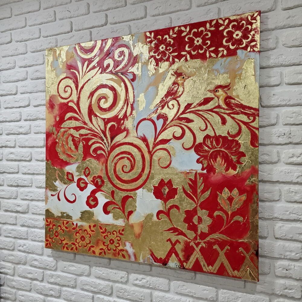 велика абстракція картина купити Київ, купити абстракції Україна, червона абстракція, яскрава абстракція, золота абстракція, барельєф картина